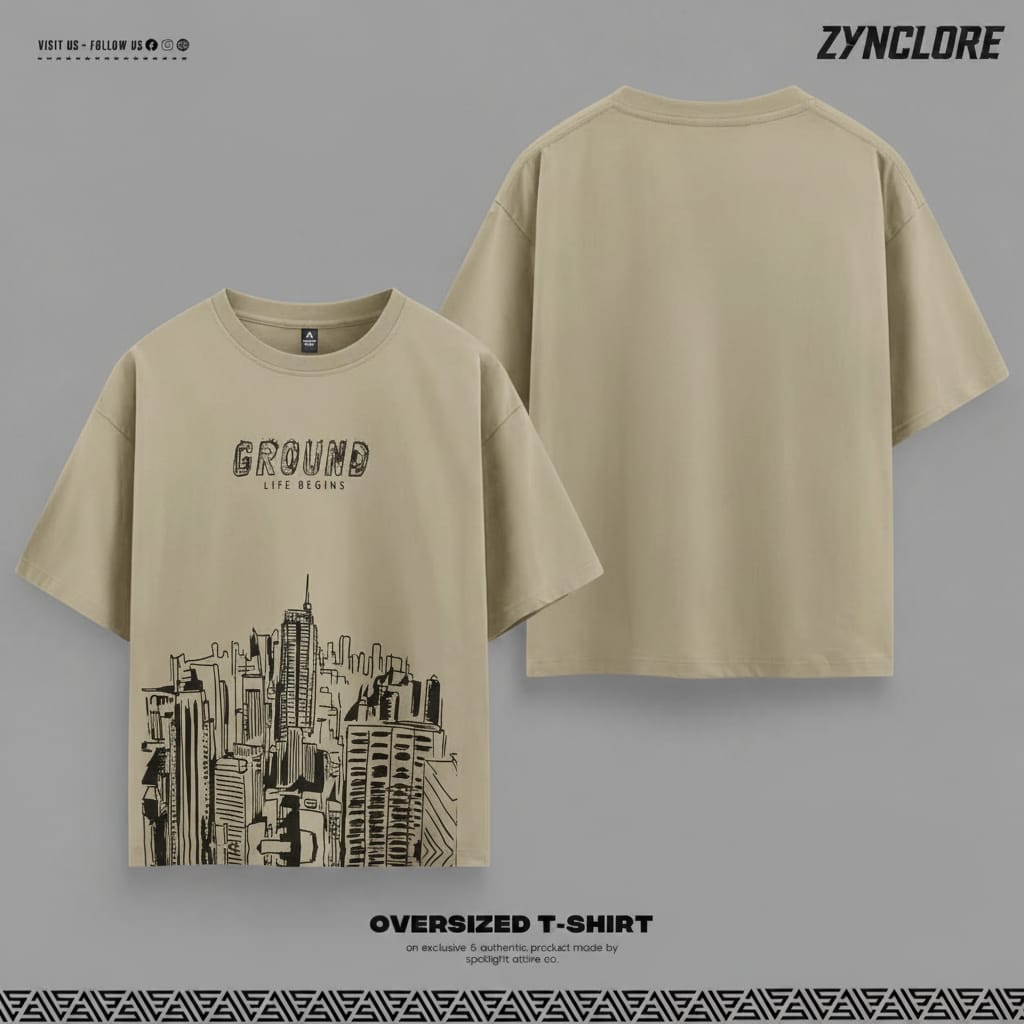 Urban Ground Cityscape Graphic Beige T-Shirt