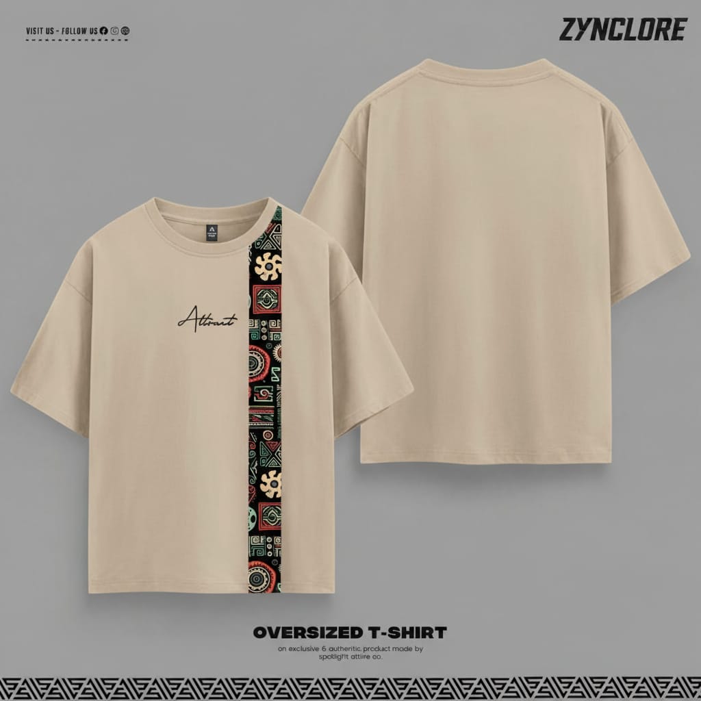Abstract Pattern Stripe Graphic Beige T-Shirt