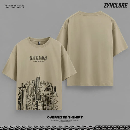 Urban Ground Cityscape Graphic Beige T-Shirt